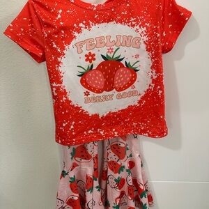 Red Strawberry Print T-Shirt and Bell Bottom Set